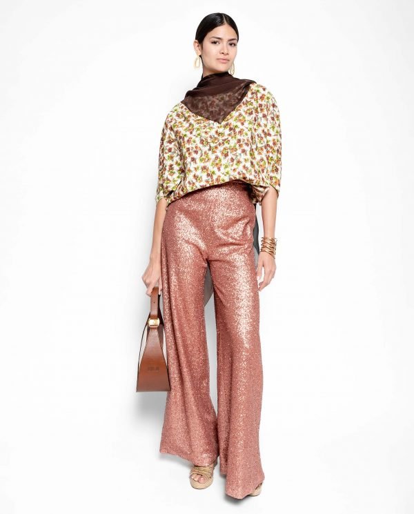 Pantalón palazzo microlentejuela